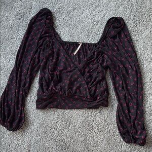 Free People Purple Long Sleeve Wrap Blouse